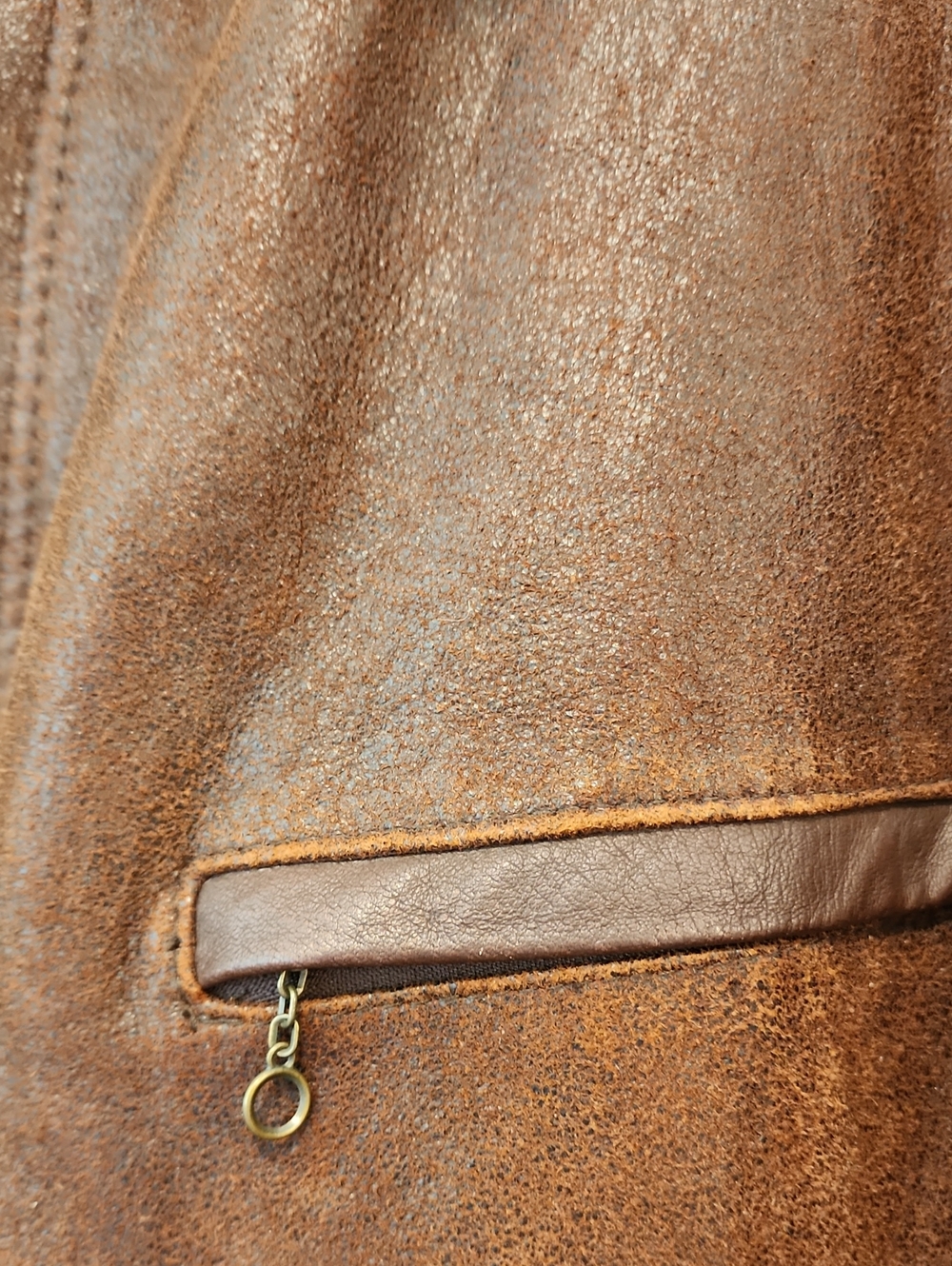 Field & Stream Bomber Jacket Textured Leather Shearling Collar Brown size XXL - Picture 2 of 10